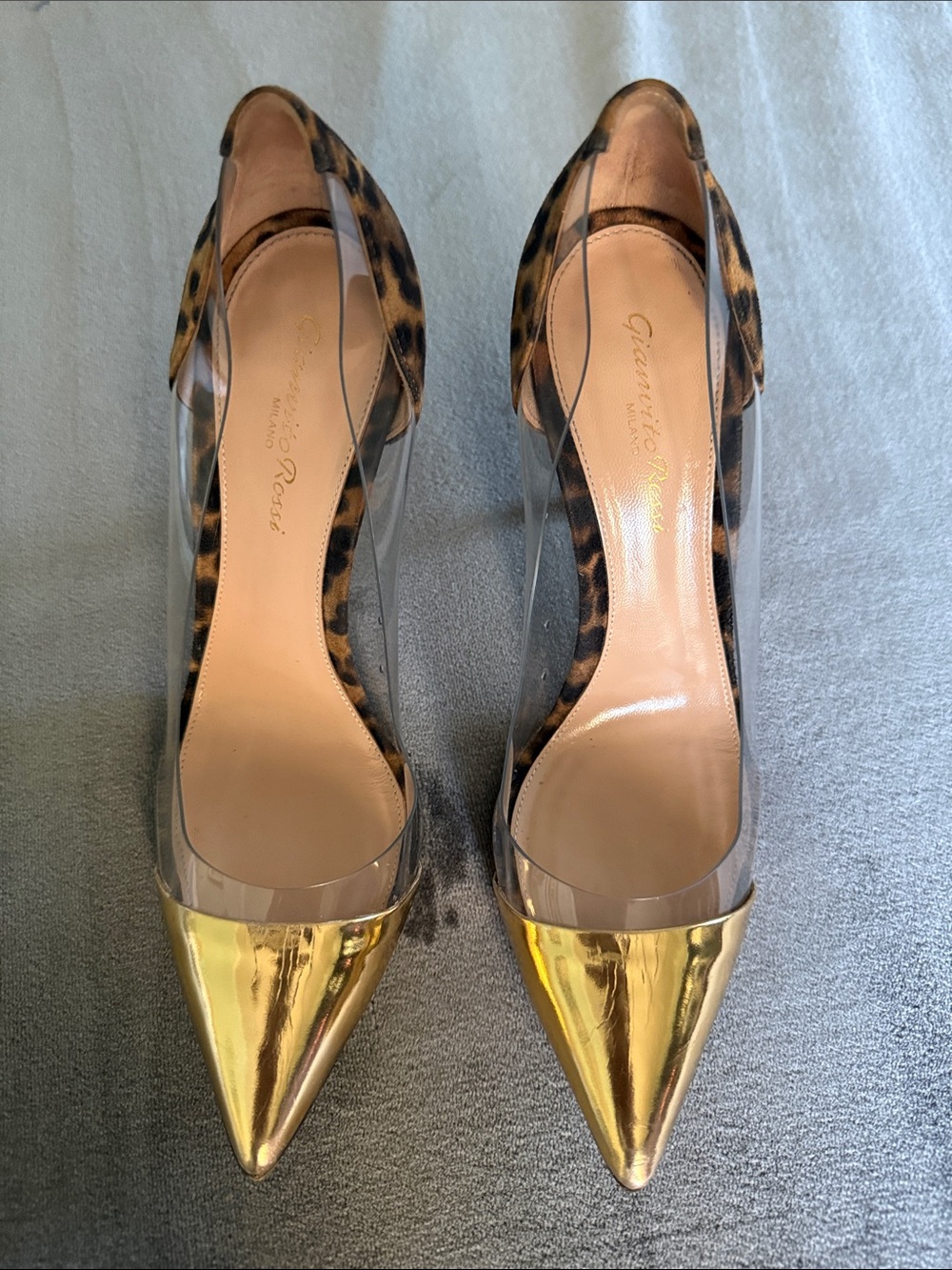 Gianvito Rossi Leopard Print Pumps with Gold Pointed Toe Sz 38